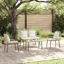 Ensemble de meubles de jardin 4 pcs Noir et Crème polyrotin 566081566081