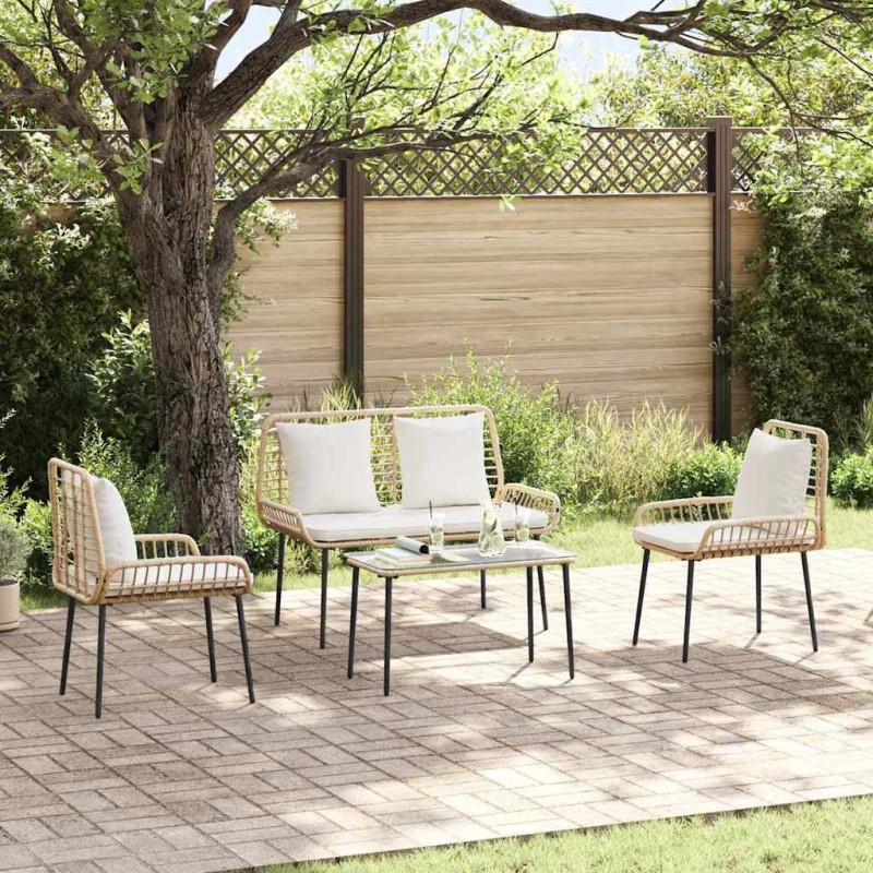 Ensemble de meubles de jardin 4 pcs Noir et Crème polyrotin 566081566081