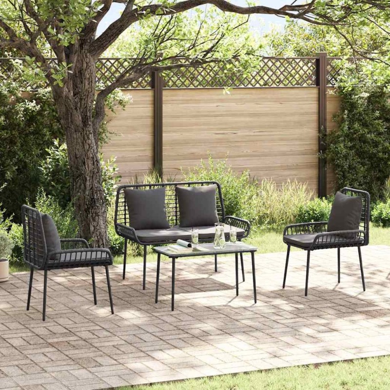 Ensemble de meubles de jardin 4 pcs Noir et Crème polyrotin 566083566083