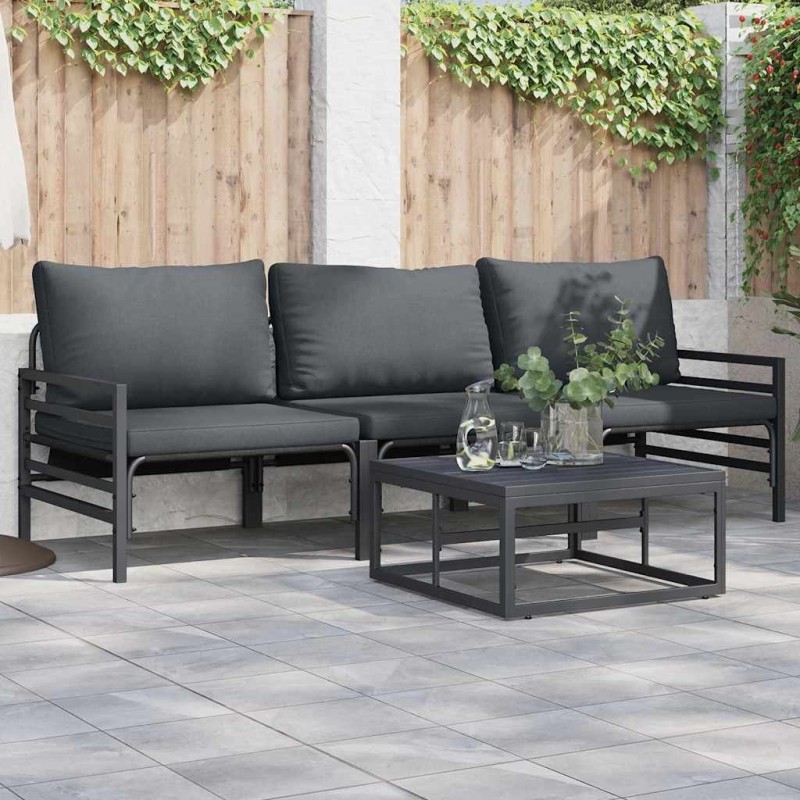 Ensemble de canapé de jardin avec coussin 4 pcs Noir Acier 566084566084