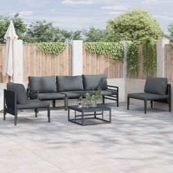 Ensemble de canapé de jardin avec coussin 5 pcs Noir Acier 566105566105