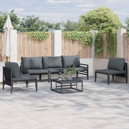 Ensemble de canapé de jardin avec coussin 5 pcs Noir Acier 566105566105