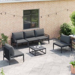 Ensemble de canapé de jardin avec coussin 5 pcs Noir Acier 566105566105