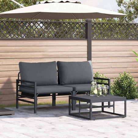 Ensemble de canapé de jardin avec coussin 3 pcs Noir Acier 566106566106