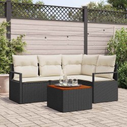Ensemble de canapé de jardin 5 pcs Noir et Crème polyrotin 566136566136