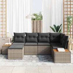 Ensemble de canapé de jardin avec coussin 7 pcs Gris Polyrotin 566141566141