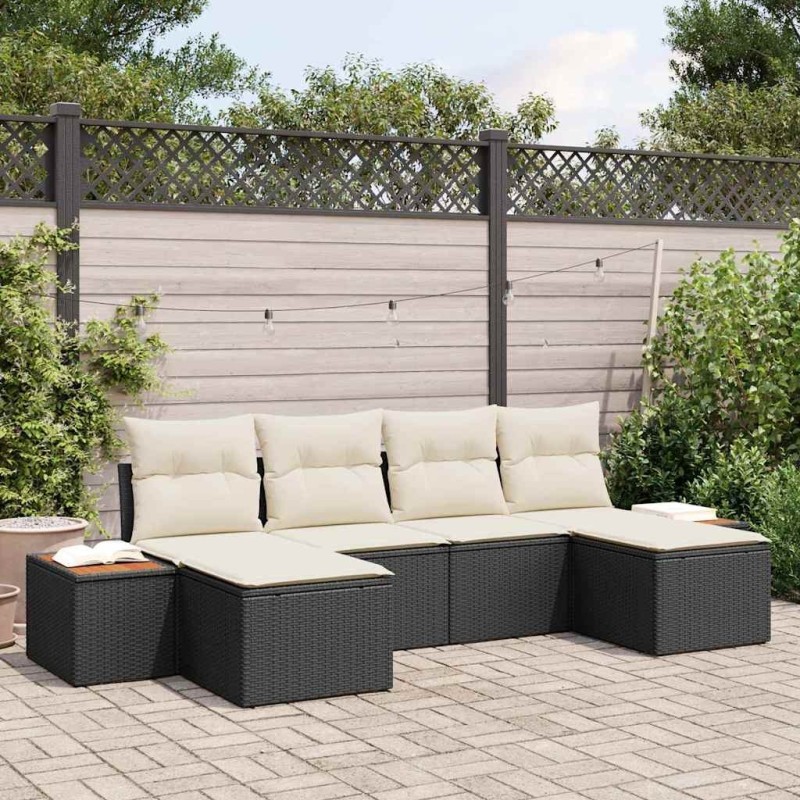 Ensemble de canapé de jardin 6 pcs Noir et Crème Poly Rattan 566142566142