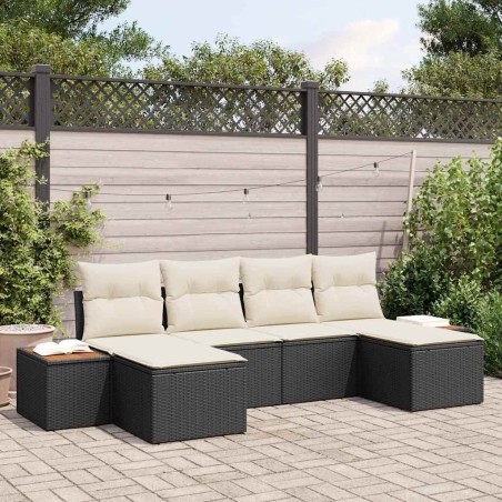 Ensemble de canapé de jardin 6 pcs Noir et Crème Poly Rattan 566142566142