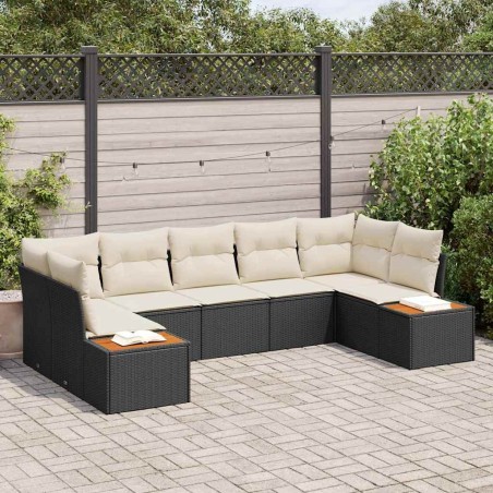 Ensemble de canapé de jardin 7 pcs Noir et Crème Polyrotin 566143566143