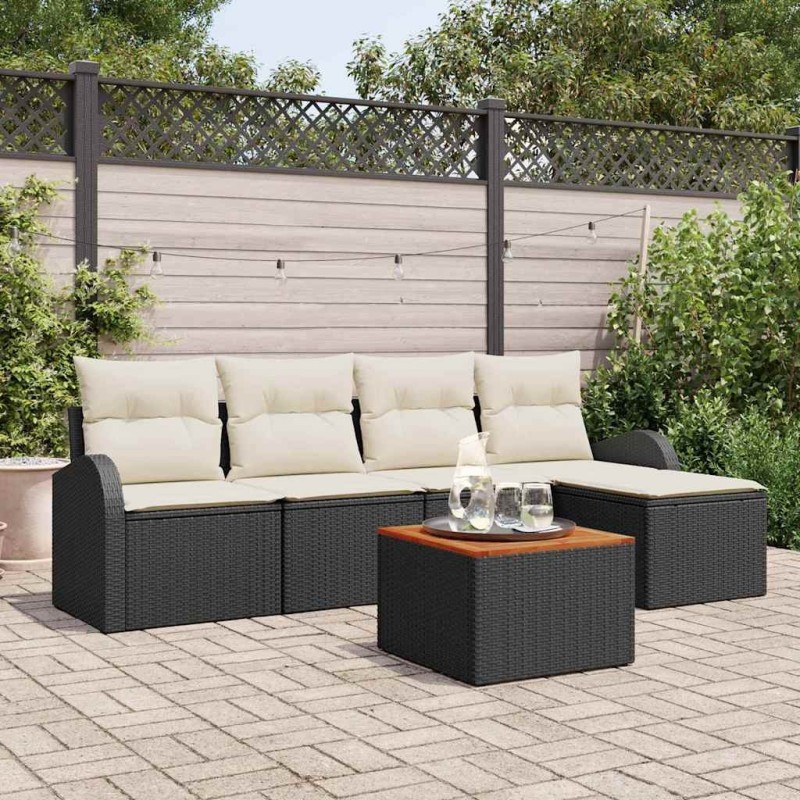 Ensemble de canapé de jardin 6 pcs Noir et Crème polyrotin 566151566151