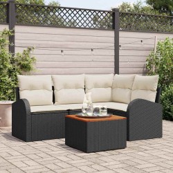 Ensemble de canapé de jardin 5 pcs Noir et Crème polyrotin 566157566157