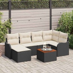 Ensemble de canapé de jardin 7 pcs Noir et Crème polyrotin 566163566163