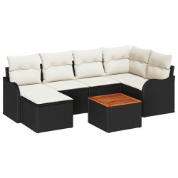 Ensemble de canapé de jardin 7 pcs Noir et Crème polyrotin 566163566163