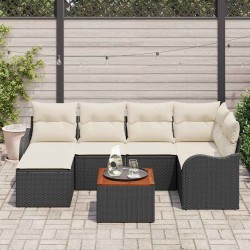 Ensemble de canapé de jardin 7 pcs Noir et Crème polyrotin 566163566163