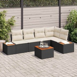Ensemble de canapé de jardin 6 pcs Noir et crème Poly rotin 566165566165