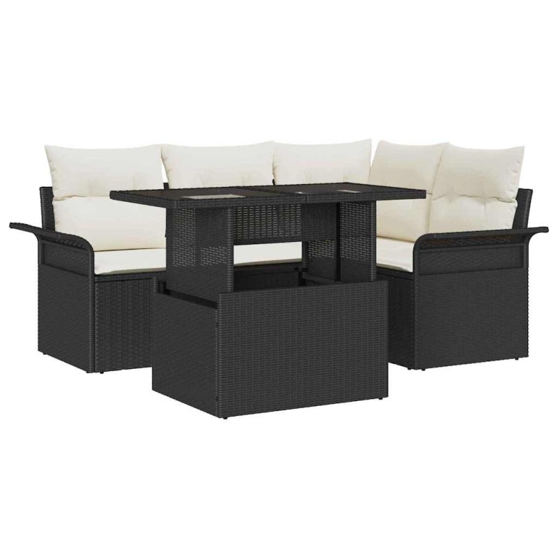 Ensemble de canapé de jardin avec coussin 5 pcs Noir Poly rotin 566166566166