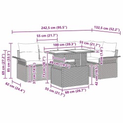 Ensemble de canapé de jardin 6 pcs Gris clair Poly rotin 566169566169