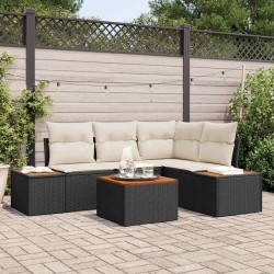 Ensemble de canapé de jardin 4 pcs Noir et Crème Polyrotin 566181566181
