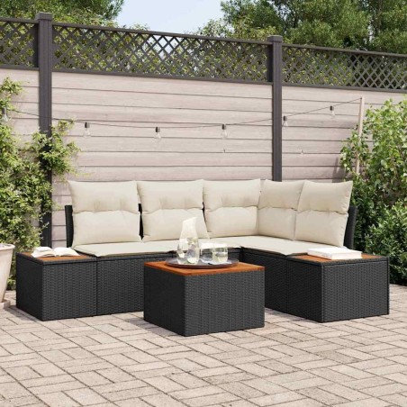 Ensemble de canapé de jardin 4 pcs Noir et Crème Polyrotin 566181566181