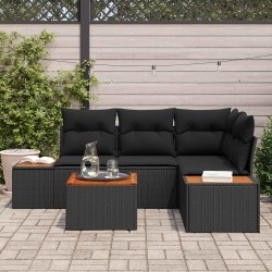 Ensemble de canapé de jardin avec coussin 4 pcs Noir Polyrotin 566182566182