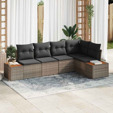 Ensemble de canapé de jardin avec coussin 5 pcs Gris Poly rotin 566186566186