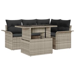 Ensemble de canapé de jardin 5 pcs Gris clair Poly rotin 566191566191