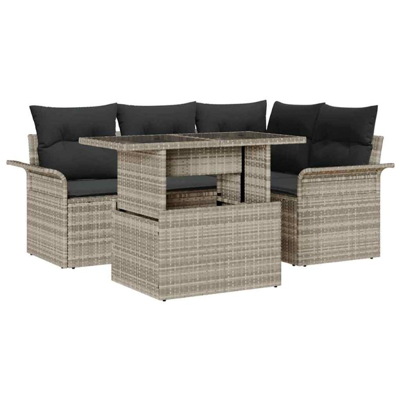 Ensemble de canapé de jardin 5 pcs Gris clair Poly rotin 566191566191