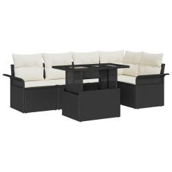 Ensemble de canapé de jardin avec coussin 6 pcs Noir Poly rotin 566192566192