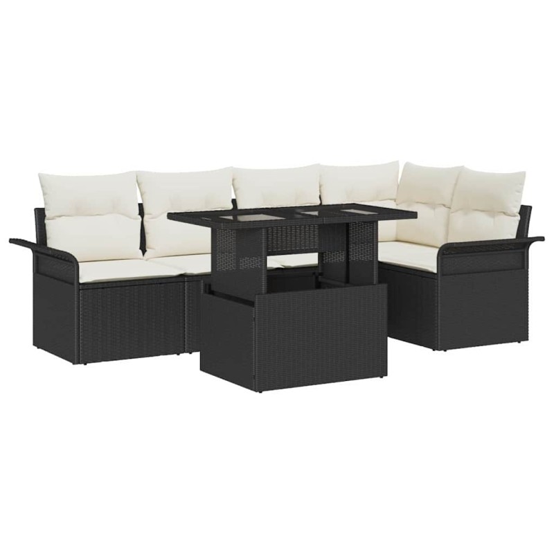 Ensemble de canapé de jardin avec coussin 6 pcs Noir Poly rotin 566192566192