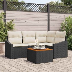 Ensemble de canapé de jardin 5 pcs Noir et Crème polyrotin 566199566199