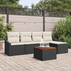 Ensemble de canapé de jardin 6 pcs Noir et Crème polyrotin 566206566206