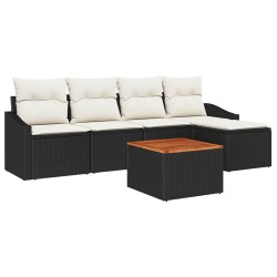 Ensemble de canapé de jardin 6 pcs Noir et Crème polyrotin 566206566206