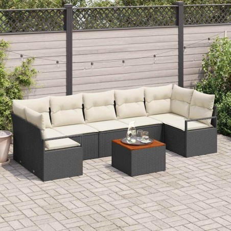 Ensemble de canapé de jardin 8 pcs Noir et Crème polyrotin 566213566213