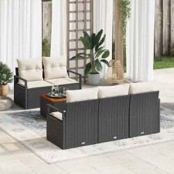 Ensemble de canapé de jardin 6 pcs Noir et Crème polyrotin 566214566214