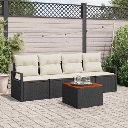 Ensemble de canapé de jardin 5 pcs Noir et Crème polyrotin 566220566220