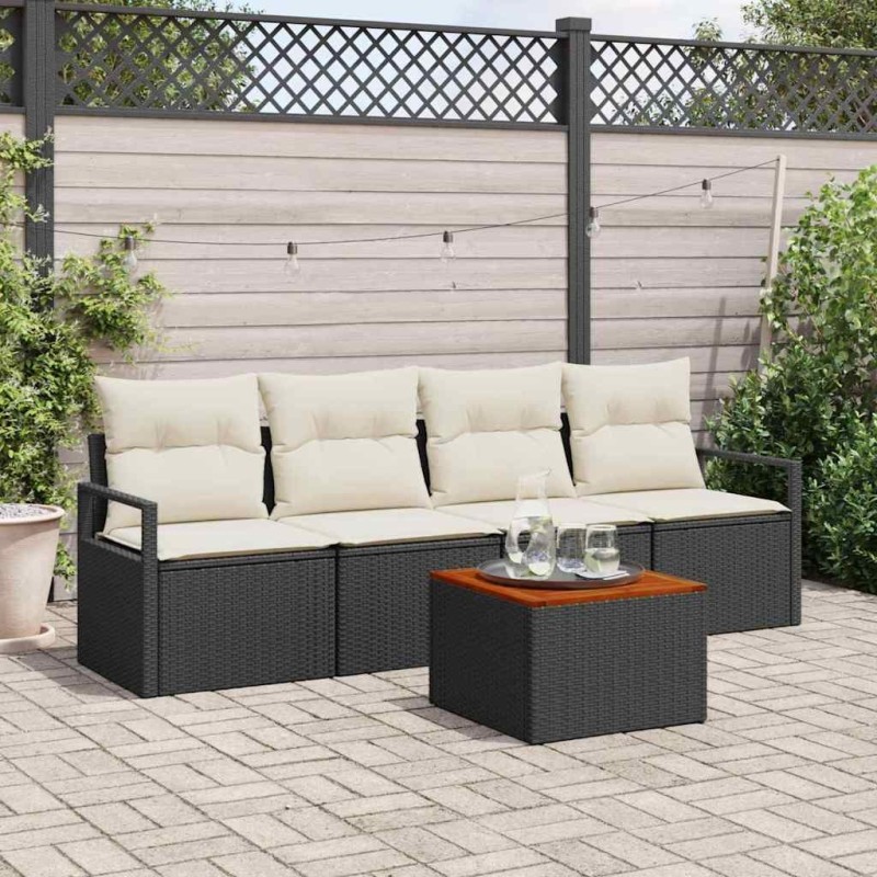 Ensemble de canapé de jardin 5 pcs Noir et Crème polyrotin 566220566220
