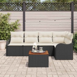 Ensemble de canapé de jardin 6 pcs Noir et Crème polyrotin 566224566224