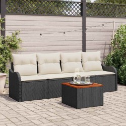Ensemble de canapé de jardin 5 pcs Noir et Crème polyrotin 566230566230