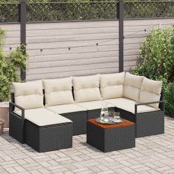 Ensemble de canapé de jardin 7 pcs Noir et Crème polyrotin 566231566231