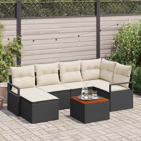 Ensemble de canapé de jardin 7 pcs Noir et Crème polyrotin 566231566231