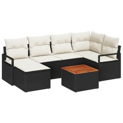 Ensemble de canapé de jardin 7 pcs Noir et Crème polyrotin 566231566231