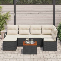 Ensemble de canapé de jardin 7 pcs Noir et Crème polyrotin 566231566231