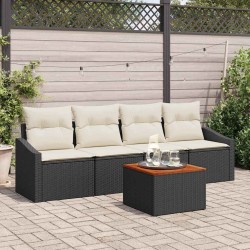 Ensemble de canapé de jardin 5 pcs Noir et Crème polyrotin 566240566240