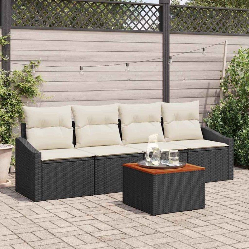 Ensemble de canapé de jardin 5 pcs Noir et Crème polyrotin 566240566240