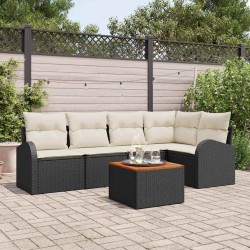 Ensemble de canapé de jardin 6 pcs Noir et Crème polyrotin 566245566245