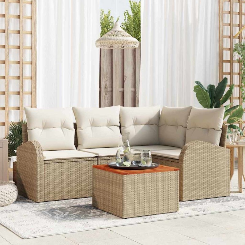 Ensemble de canapé de jardin 5 pcs Beige et crème polyrotin 566246566246