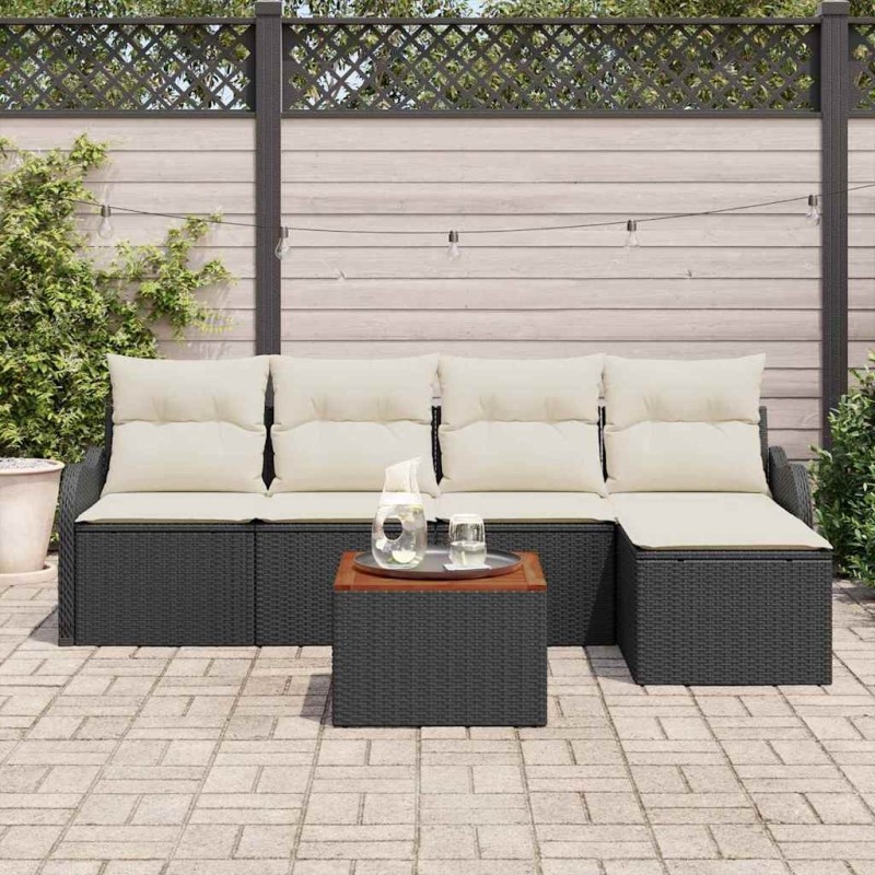 Ensemble de canapé de jardin 6 pcs Noir et Crème polyrotin 566250566250