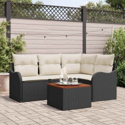 Ensemble de canapé de jardin 5 pcs Noir et Crème polyrotin 566251566251