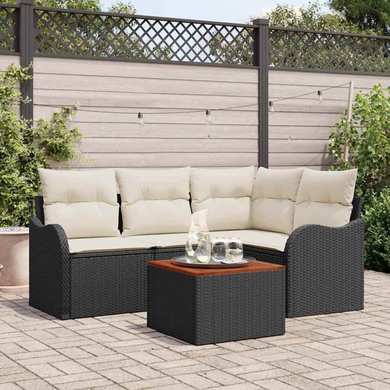 Ensemble de canapé de jardin 5 pcs Noir et Crème polyrotin 566251566251