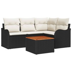 Ensemble de canapé de jardin 5 pcs Noir et Crème polyrotin 566251566251